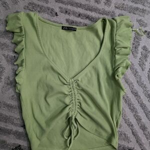 Zara Light Green Ruffle Crop Top